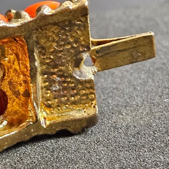 Kenneth Jay Lane Style Coral Red Orange Cabochon Hinged Heavy Bangle Bracelet - Picture 8 of 16